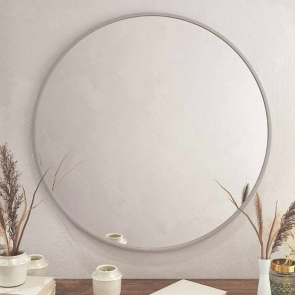 Nmkwnr 36 Inch Metal Frame Makeup Mirror Vanity Mirror Round Wall Mirror for Bathroom, Living Room, Silver