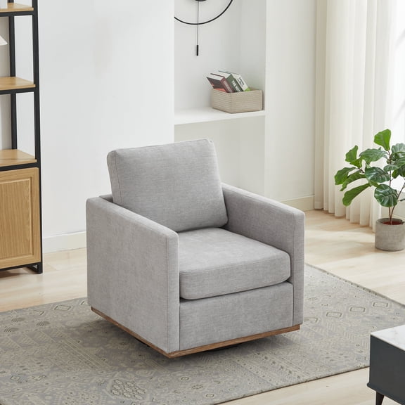 Nmkwnr 360 Degree Swivel Accent Chair with Wood Frame, 30.7"W Upholstered Club Chair Armchair for Living Room Bedroom Apartment, Light Gray