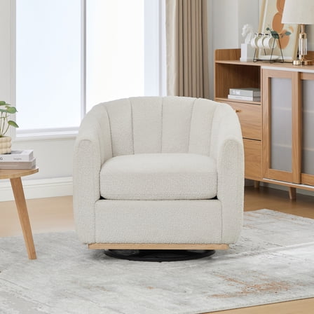 Nmkwnr 360 Degree Swivel Chenille Armchair Club Chair with Metal Base, 32.28" Wide Upholstered Accent Chair for Living Room, Bedroom, Office, Ivory White