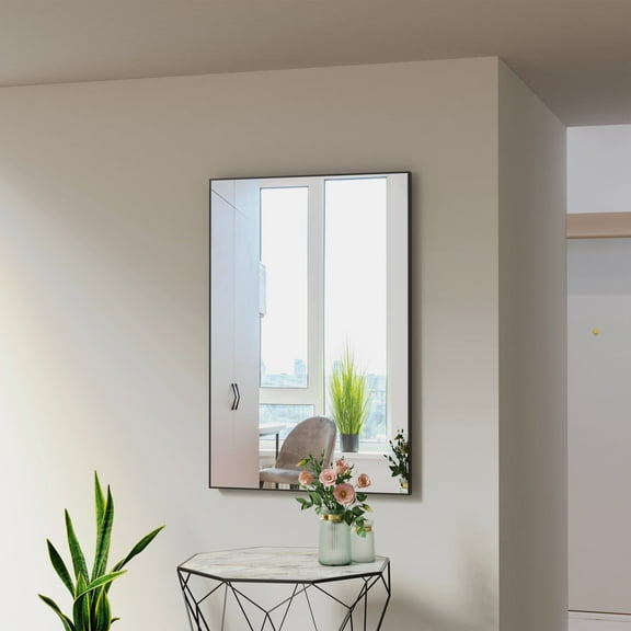 Nmkwnr 36x24 inches Black Bathroom Mirror with Aluminum Frame, Hanging Wall Mirror for Living Room Bedroom