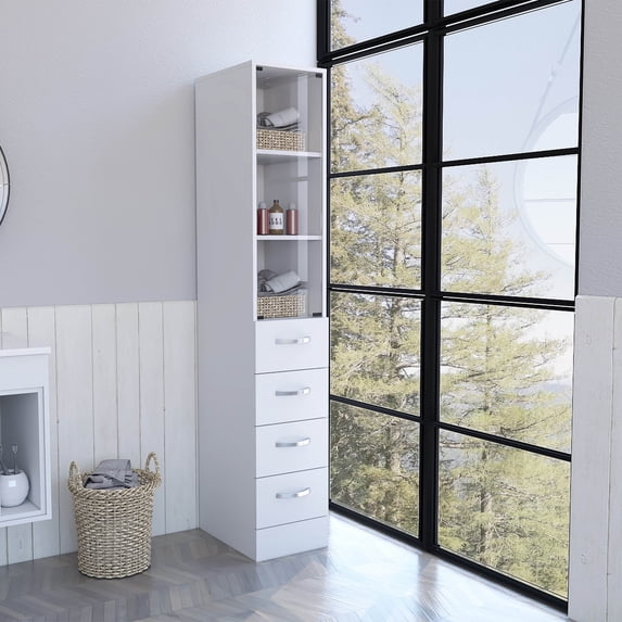 Nmkwnr 4 Drawer 3 Shelf Storage Cabinet for Home, Bathroom, White