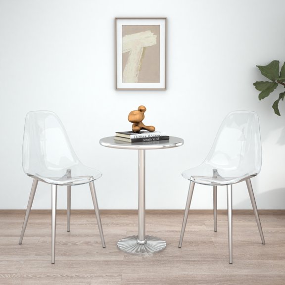 Nmkwnr 4 Pack Plastic Dining Chair with Silver Metal Legs, Armless Side Chair for Living Room, Dining Room, Office