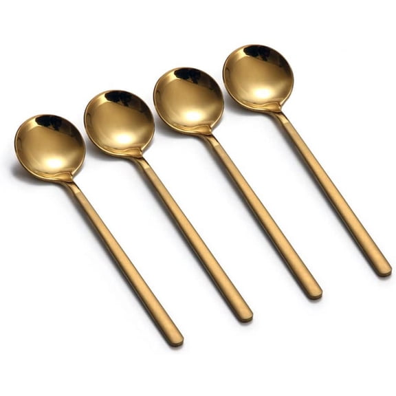 Nmkwnr 4 Pcs 5.3 Inch Sugar Spoons Stainless Steel Spoons Teaspoons Set for Coffee Sugar Dessert Cake Soup, Gold
