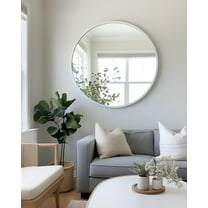 Nmkwnr 42 Inch Metal Frame Vanity Mirror Round Wall Mirror for Bathroom, Living Room, Silver