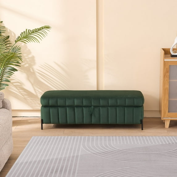 Nmkwnr 49.21" Upholstered Storage Bench with Metal Legs, Soft Velvet Storage Ottoman for Living Room, Entryway, Bedroom, Green