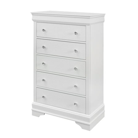 Nmkwnr 5 Drawer Dresser with Handle, Wood Chest of Drawer for Living Room, Bedroom, White