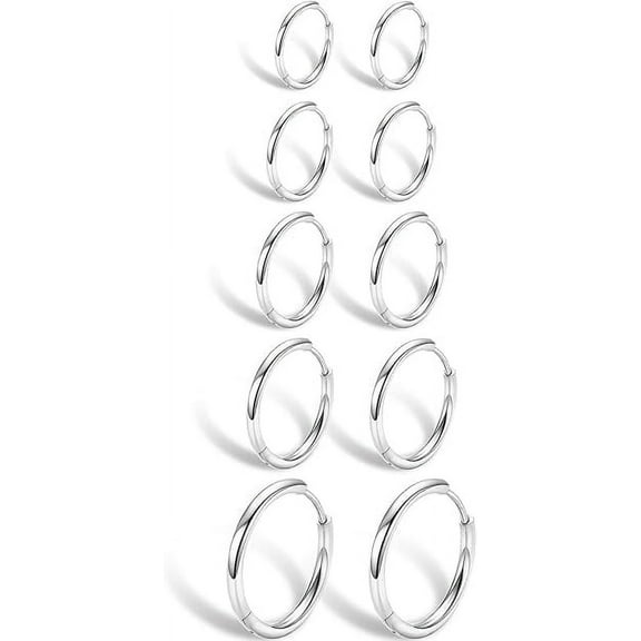 Nmkwnr 5 Pairs Lightweight Small Hoop Earrings 14K Gold Plated 316L Earrings Stainless Steel Hoop Earrings for Women, Men, Silver