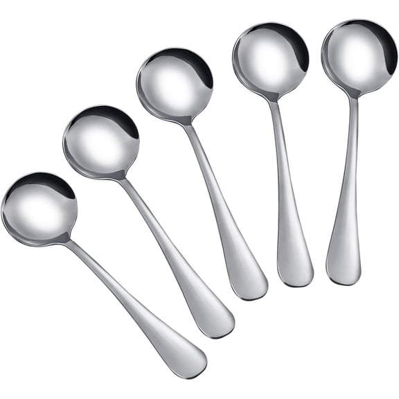 Nmkwnr 6.3 inch Stainless Steel Spoons Round Dinner Spoons Tablespoons Silverware Set for Dessert Kitchen Cooking Flatware, 5 Pack