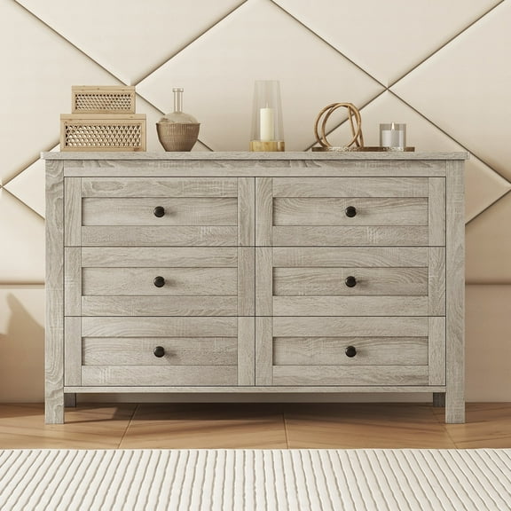 Nmkwnr 6 Drawer Dresser with Handle, Farmhouse Style Wooden Storage Cabinet for Bedroom, Living Room, Gray