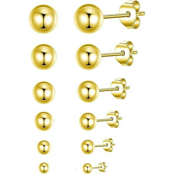 Nmkwnr 6 Pairs 3-8mm Round Ball Earring Set Lightweight 316L Steel Stud Earrings for Women Men