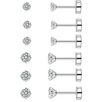 Nmkwnr 6 Pairs 316L Stainless Steel Earrings Flat Back Earrings 2-3mm Round Cubic Zirconia Stud Earrings for Men Women