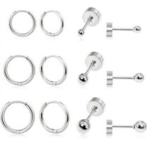 Nmkwnr 6 Pairs 316L Stainless Steel Hoop Earrings Flat Back Ball Stud Earrings Set for Women