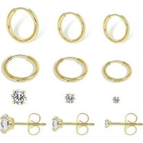 Nmkwnr 6 Pairs Round Cubic Zirconia Stud Earrings Small Hoop Earrings 316L Stainless Steel Earrings for Women Men, Gold