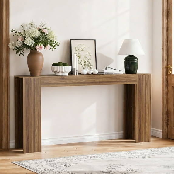 Nmkwnr 62.99 inch Rectangle Wood Entryway Table Sofa Table Console Table for Living Room, Hallway, Kitchen, Brown