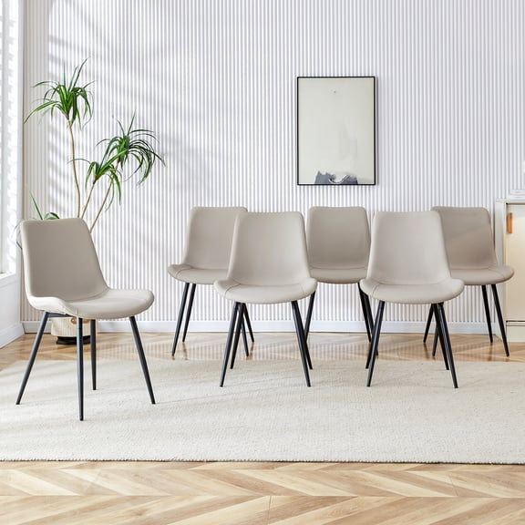 Nmkwnr 6Pcs Leather Dining Chair with Black Metal Legs, Light Gray