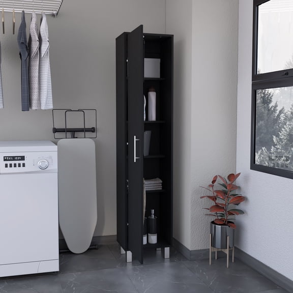 Nmkwnr 71"H Storage Cabinet with 5 Shelves and Metal Handle, Pantry Cabinet for Living Room, Dining Room, Kitchen, Black