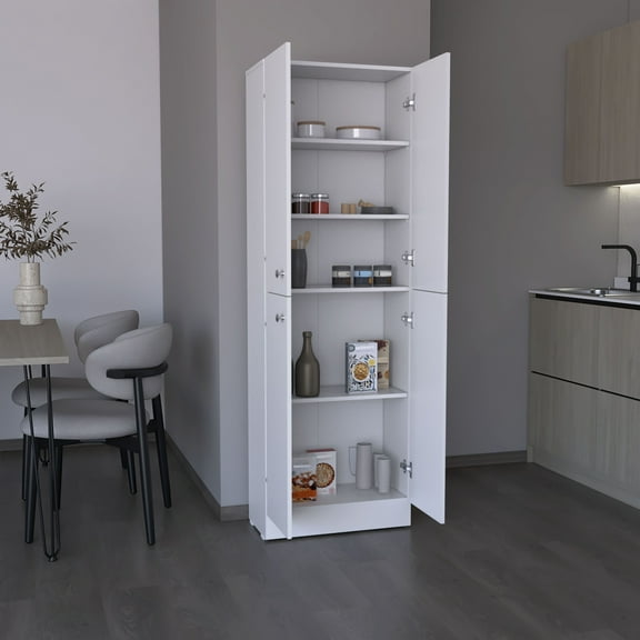 Nmkwnr 71" H Wood Kitchen Pantry Cabinet with 5 Shelves, 4 Doors Storage Cabinet for Dining Room, Kitchen, White