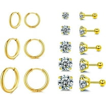 Nmkwnr 8 Pairs 316L Stainless Steel Round Ball Stud Earrings Lightweight Small Hoop Earrings Set for Women Men, Gold