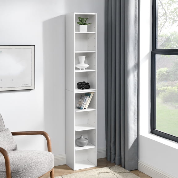 Nmkwnr 8 Shelves Media Rack Wood Tall Bookcase Display Bookshelf for Home, Office