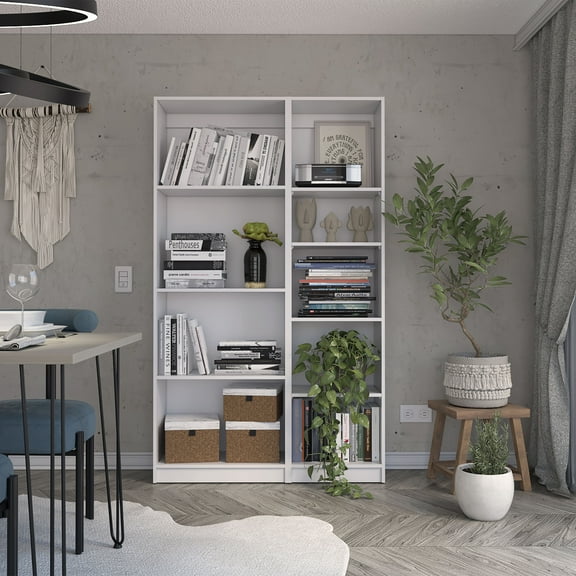 Nmkwnr 9 Shelves Bookcase Book Storage Rack for Living Room, Office, White
