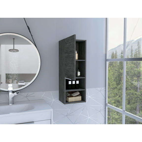Nmkwnr Bathroom Wall Cabinet with 1 Open Shelf, Dark Gray