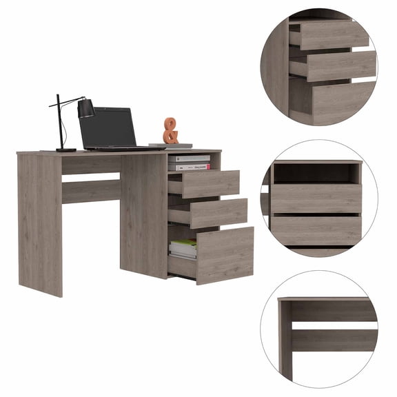 Nmkwnr Computer Desk with 3 Drawer and 1 Shelf, Perfect for Home, Office, Light Gray