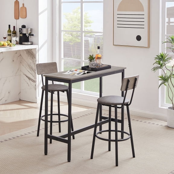Nmkwnr Dining Table with 2 PU Soft Seat Dining Stools, Dining Table Stools for Kitchen, Dining Room, Gray