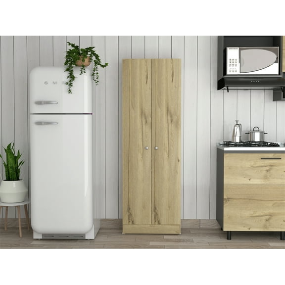 Nmkwnr Double Door Pantry Cabinet with 5 Shelves and Handle, Wood Storage Cabinet for Living Room, Dining Room, Kitchen