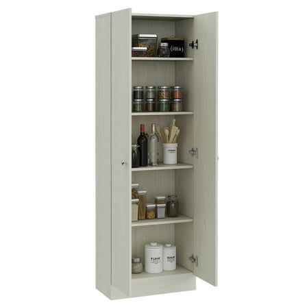 Nmkwnr Double Door Storage Cabinet with 5 Inner Shelves, Beige