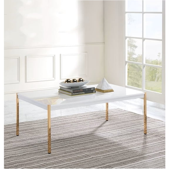 Nmkwnr End Table with Metal Legs, Rectangle Tabletop Side Table for Kitchen, Living Room, White + Gold