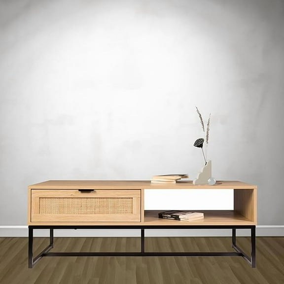 Nmkwnr Entertainment Center for TVs up to 47 Inches, TV Stand with 1 Drawer and Open Shelf, TV Cabinet for Living Room, Brown