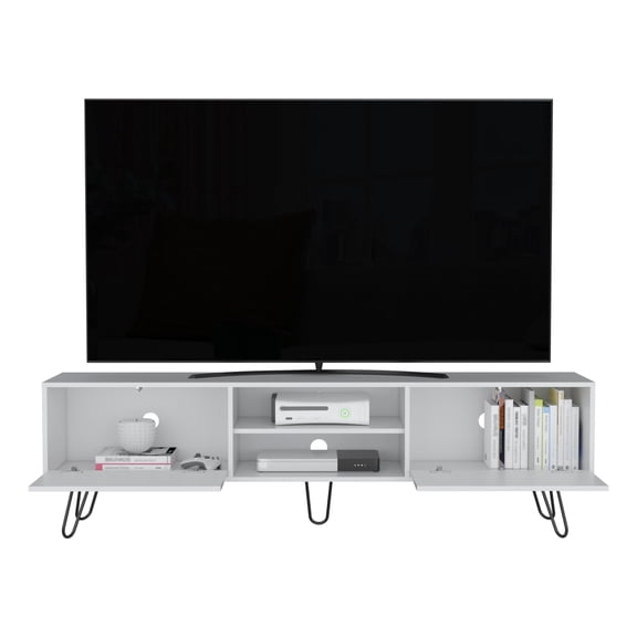 Nmkwnr Entertainment Center for TVs up to 55 Inches, TV Cabinet with Open Shelf, Wood TV Stand for Living Room, Office, White