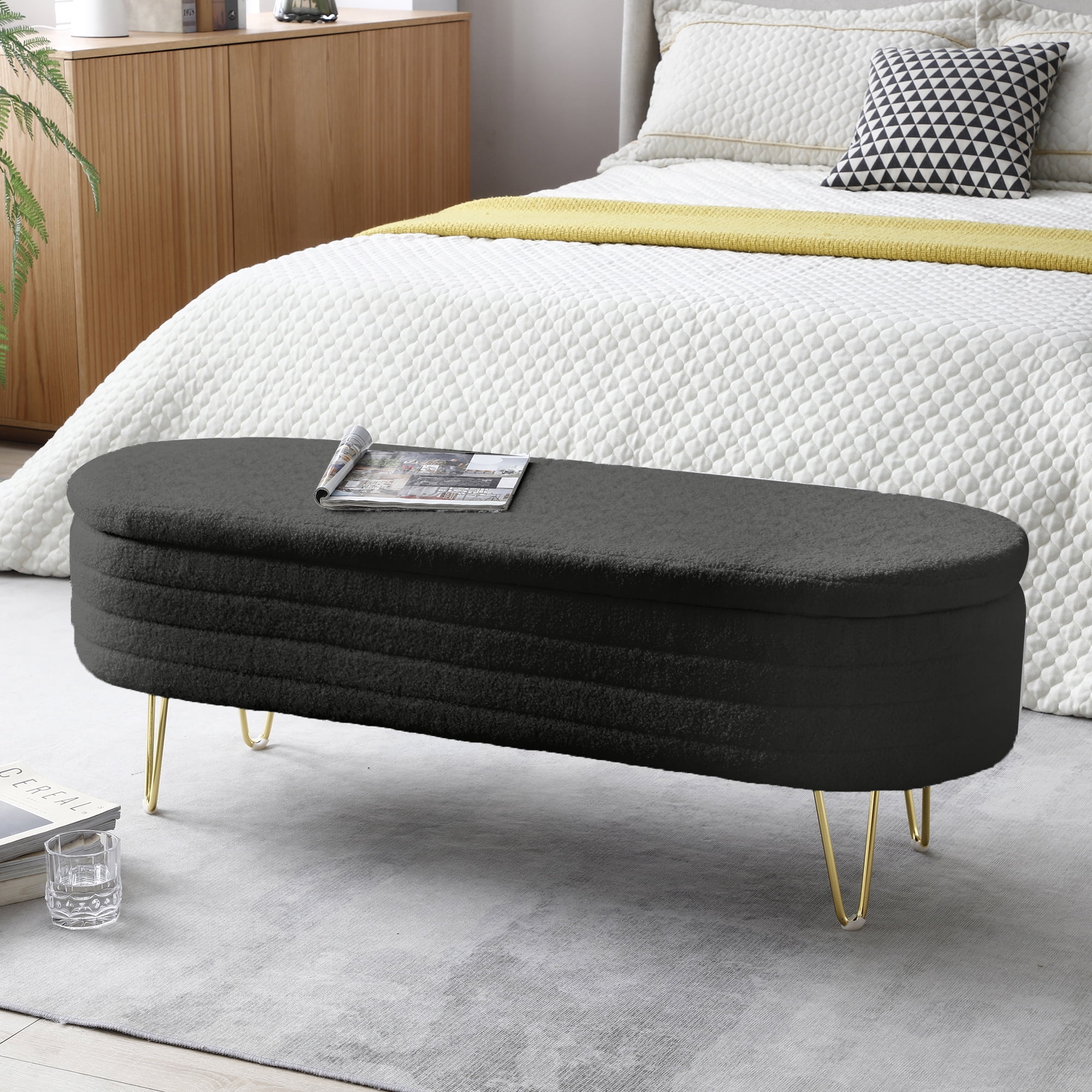 Nmkwnr Fabric Storage Bench with Gold Legs, Storage Bench for Bedroom