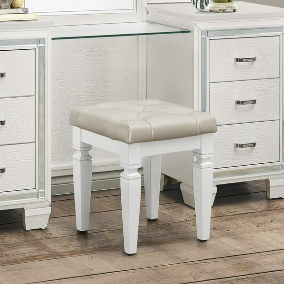 Nmkwnr Faux Leather Seat Stool with Wood Frame, Modern Vanity Stool for Living Room, Office, Bedroom, White
