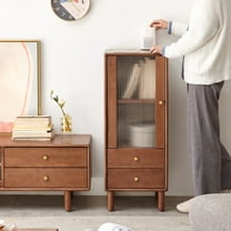 Nmkwnr Glass Door Storage Cabinet with 2 Shelves and Brass Handle, Perfect for Entryway Kitchen Hallway