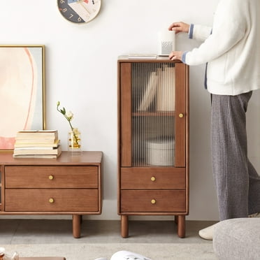 Nmkwnr Glass Door Storage Cabinet with 2 Shelves and Brass Handle, Perfect for Entryway Kitchen Hallway