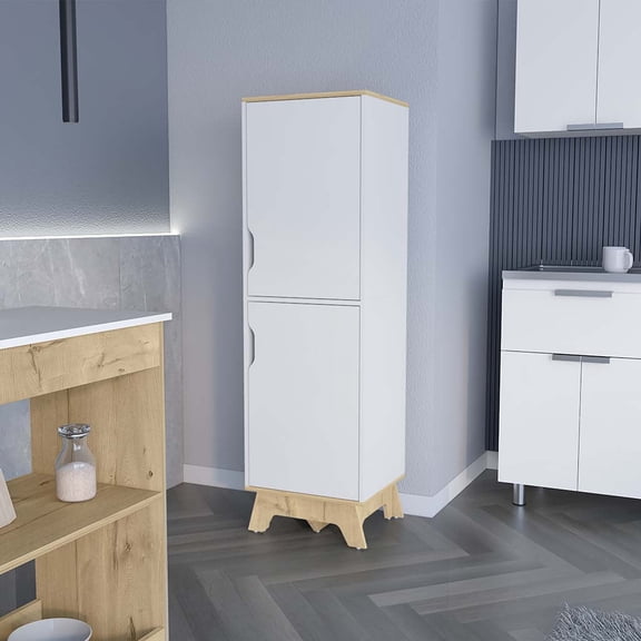 Nmkwnr Kitchen 2 Doors Pantry with 4 Inner Shelves, Light Brown + White