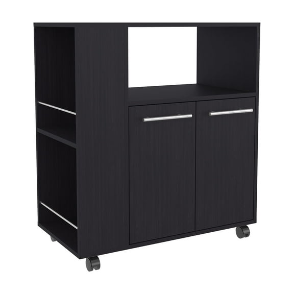 Nmkwnr Kitchen Cart with Microwave Shelf and Open Shelf, 2 Door Storage Cabinet for Kitchen, Dining Room, Dark Brown