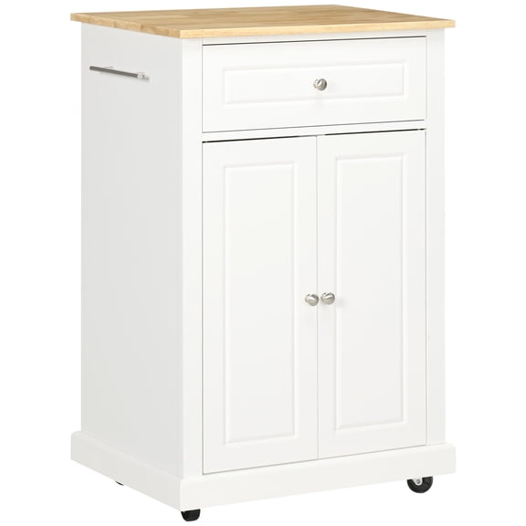 Nmkwnr Kitchen Island Cart Table with Drawer, Adjustable Shelf and 2 Towel Racks, Cream White