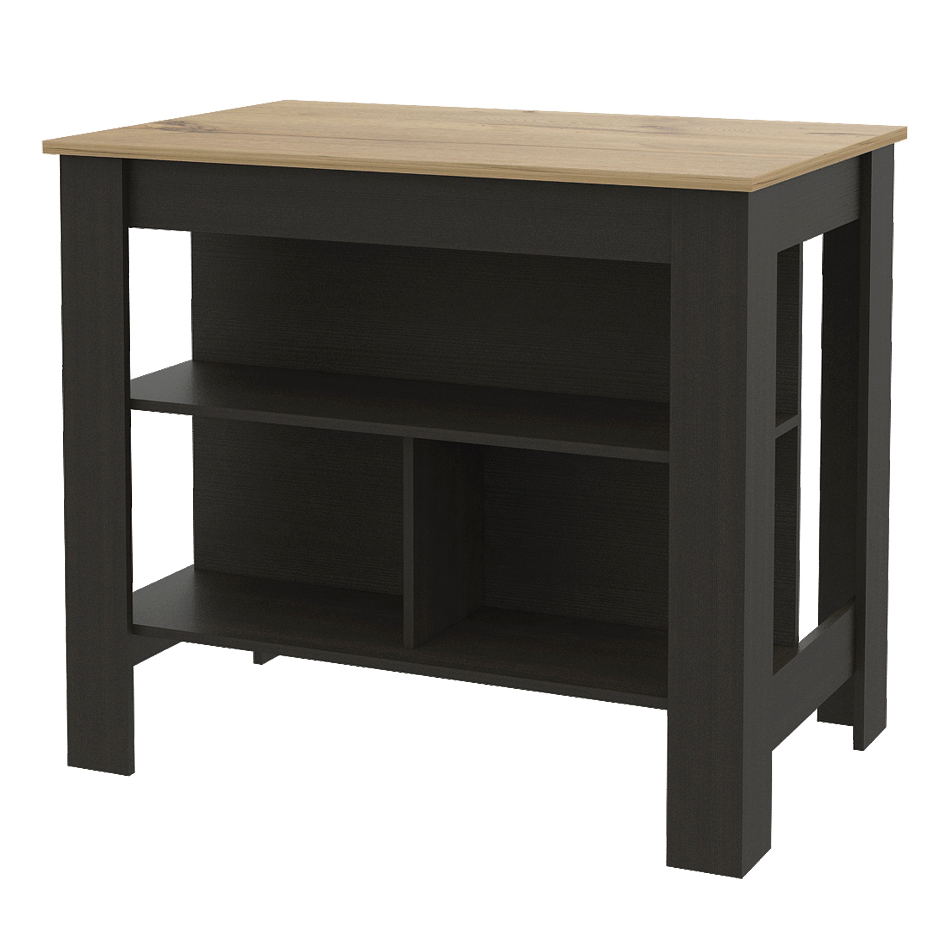 Brooklyn Black and Light Oak Kitchen Island with Shelves