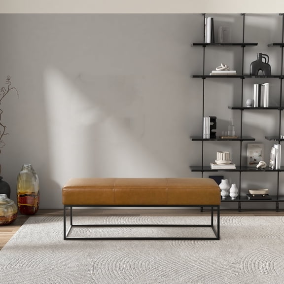 Nmkwnr Leather Bench with Metal Frame, Perfect for Living Room, Dining Room