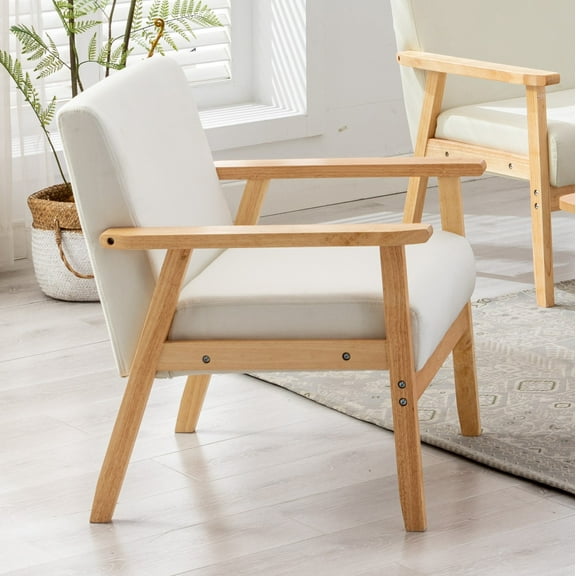 Nmkwnr Linen Fabric Leisure Chair with Wood Frame, Perfect for Home, Office, Beige