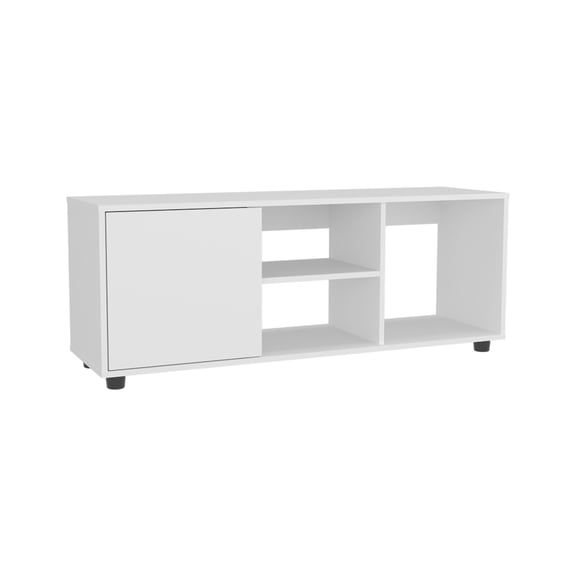 Nmkwnr Media Entertainment Center for TVs up to 60", Tv Stand with 4 Open Shelf and Cable Management, Single Door TV Cabinet for Living Room, White