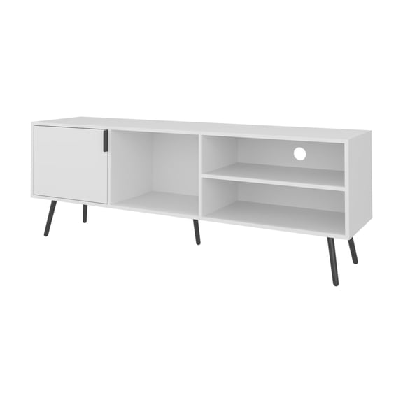 Nmkwnr Media Entertainment Center for TVs up to 63", TV Stand with 3 Open Shelves and 1 Door, Tv Cabinet for Living Room, Bedroom, White