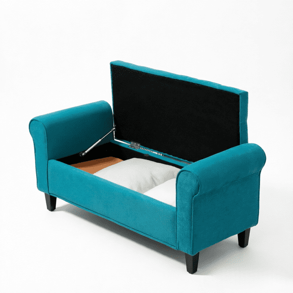 Nmkwnr Modern Storage Bench with Wood Frame, Upholstered Storage Bench Sfor Entryway, Dining Room, Living Room, Teal Blue
