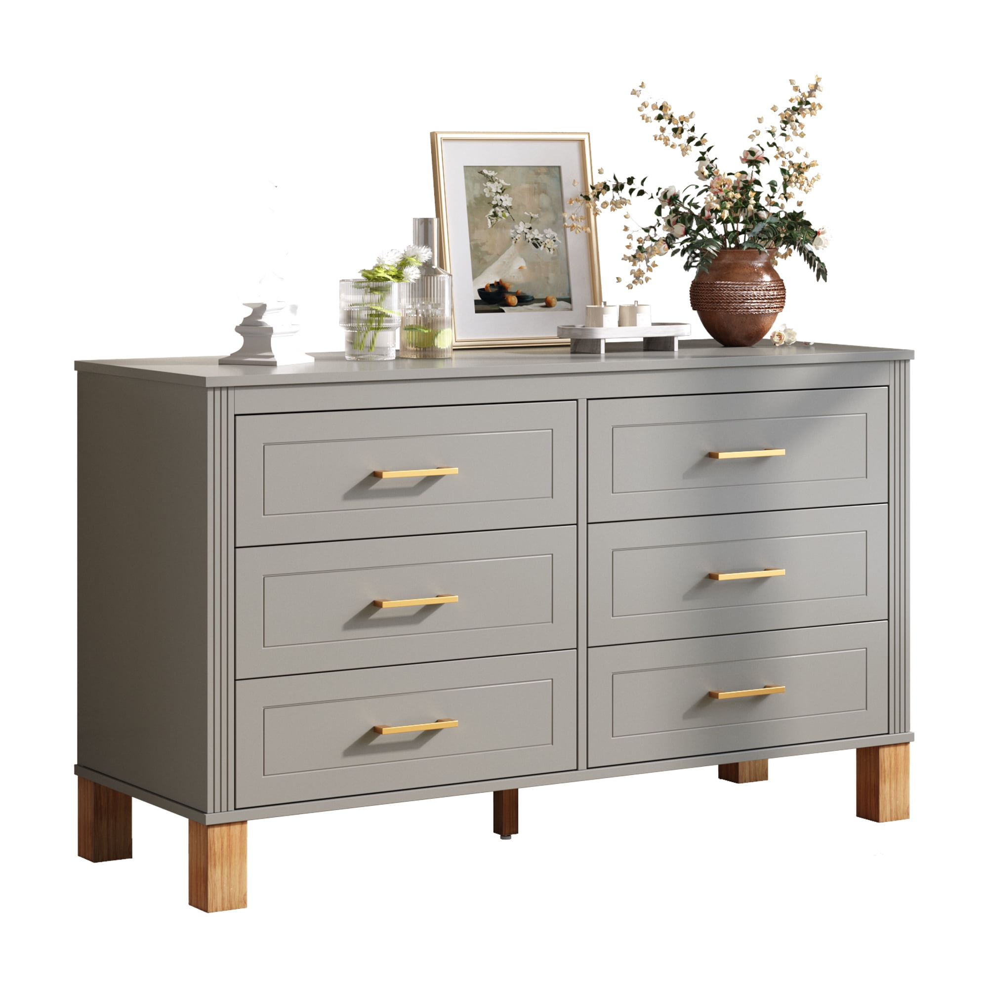 Nmkwnr Modern Storage Cabinet with Metal Handles, 6 Drawer Dresser for ...
