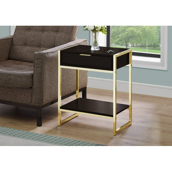 Nmkwnr Nightstand with Storage Drawer, Side Table End Table for Living Room, Bedroom, Brown+Gold