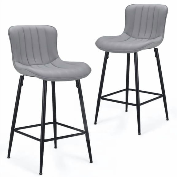 Nmkwnr Pack of 2 Barstools with Metal Frame, Modern Faux Leather Bar Stools for Dining Room, Bar, Living Room, Gray