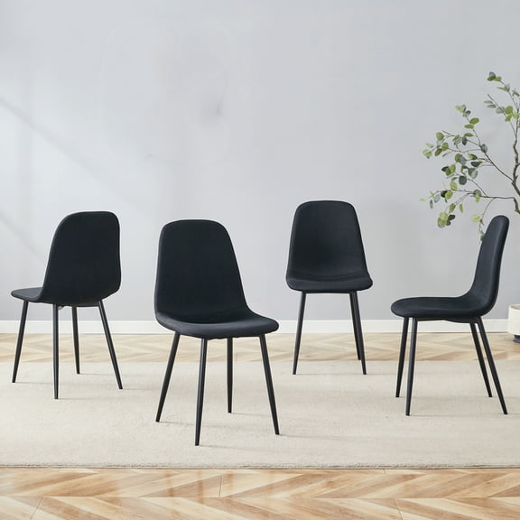 Nmkwnr Pack of 4 Linen Dining Chair with Black Metal Legs, Modern Side Chair for Dining Room, Living Room, Home, Black