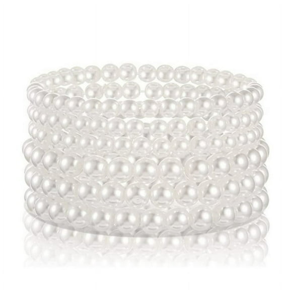 Nmkwnr Pack of 6 Elastic Wedding Beaded Bracelet Faux Pearls Bracelet Set Gifts for Women Girls